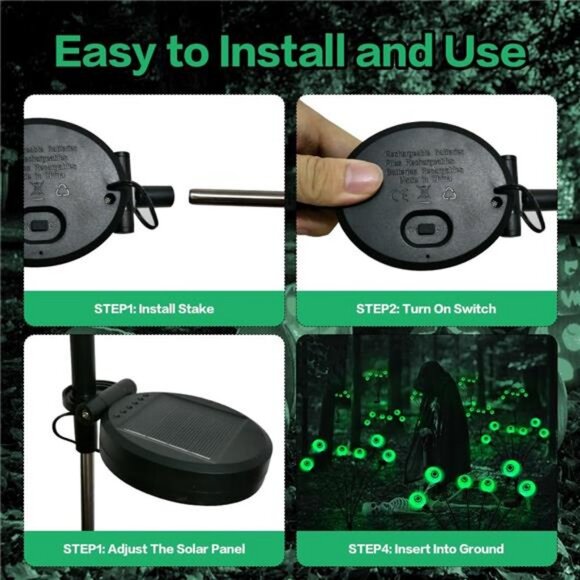 Halloween Decorations Outdoor Solar Scary Eyeball Lights, 2PACKS 12LED Green - Picture 7 of 8